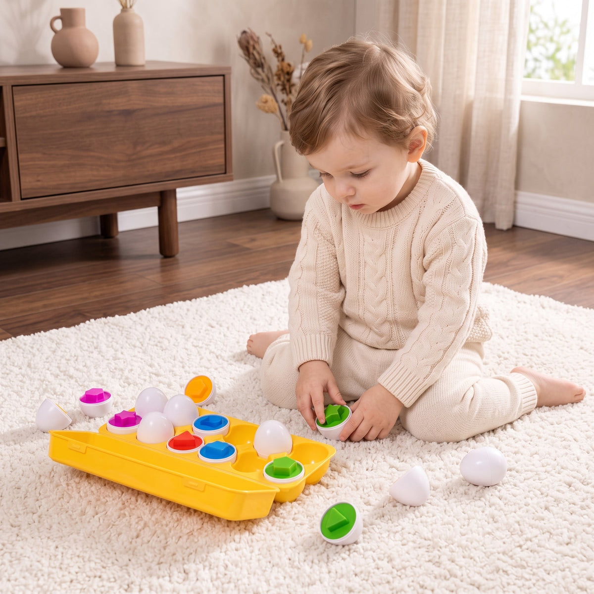 Momi Toys Matching Eggs Shape Sorter, Montessori Learning