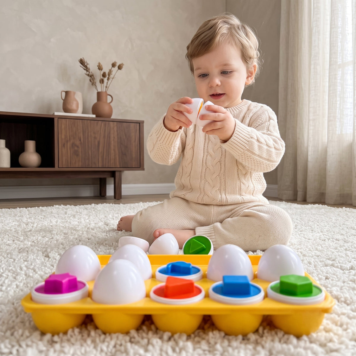 Momi Toys Matching Eggs Shape Sorter, Montessori Learning