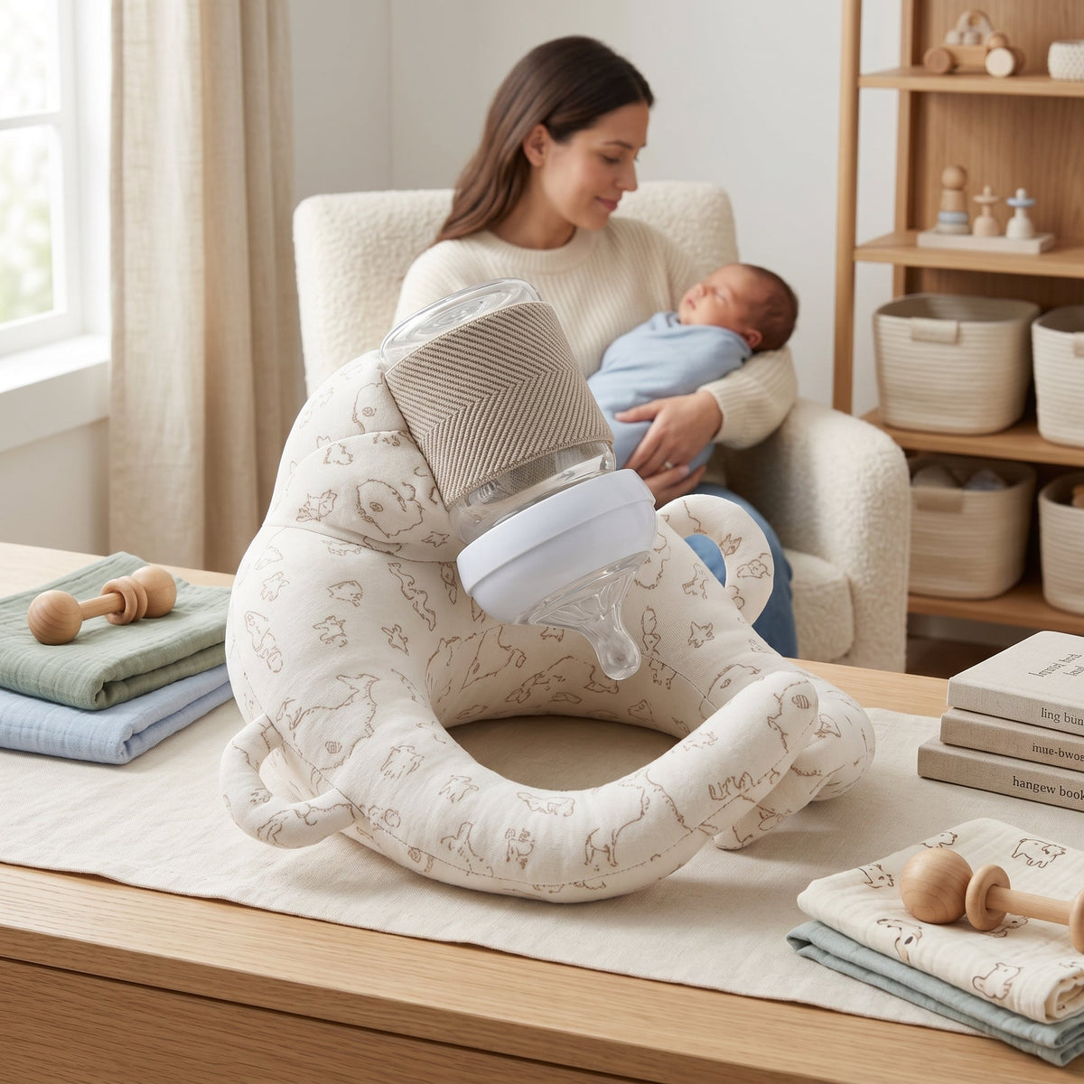 Momi Toys Baby Bottle Holder, Hands Free Feeding Pillow