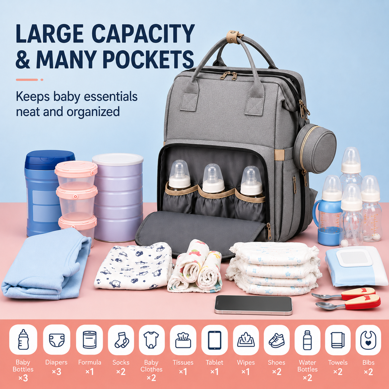 3-in-1 Diaper Bag Backpack with Foldable Baby Crib