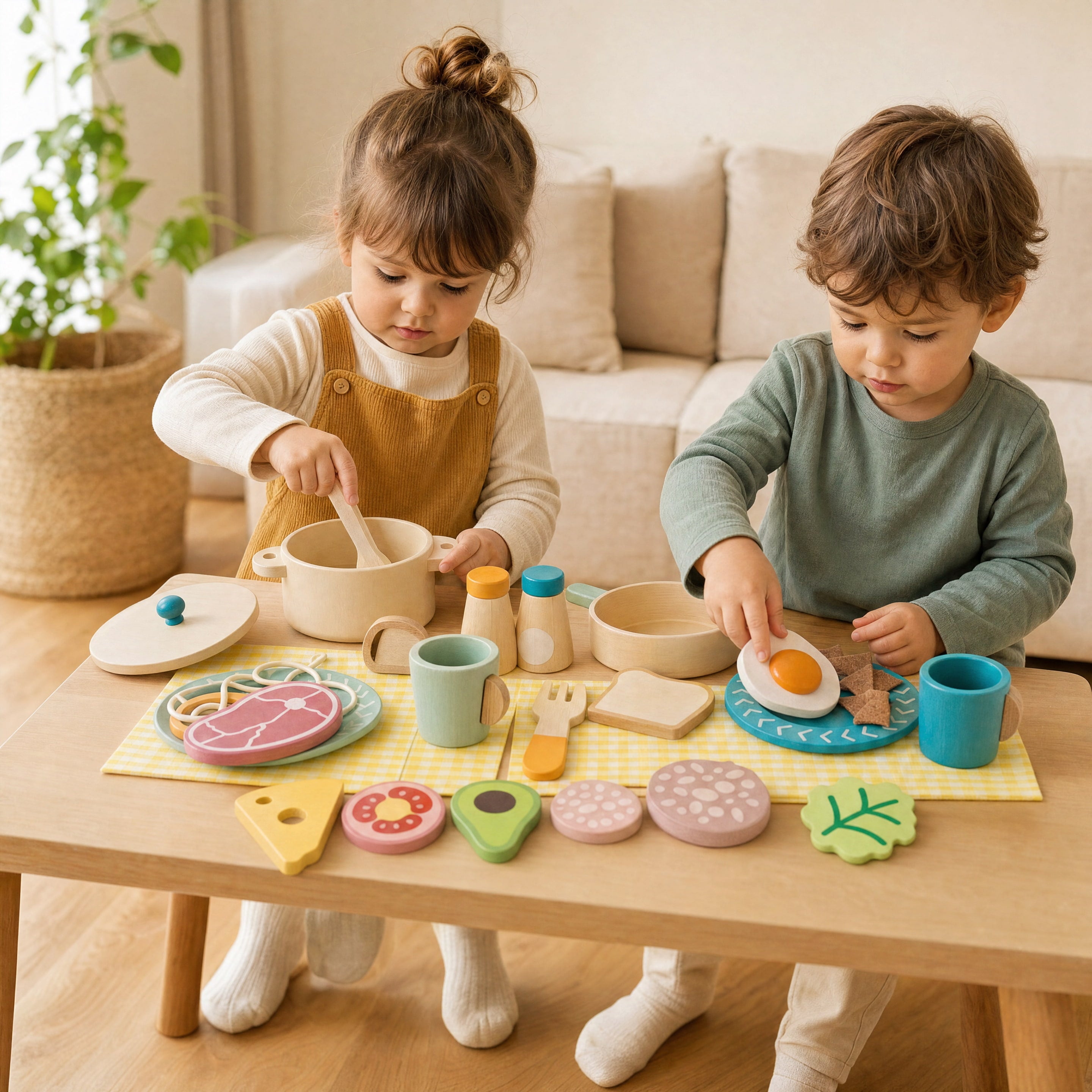Wooden Play Kitchen Set — Pretend Cookware, Pots, Pans & Play Food for Toddlers