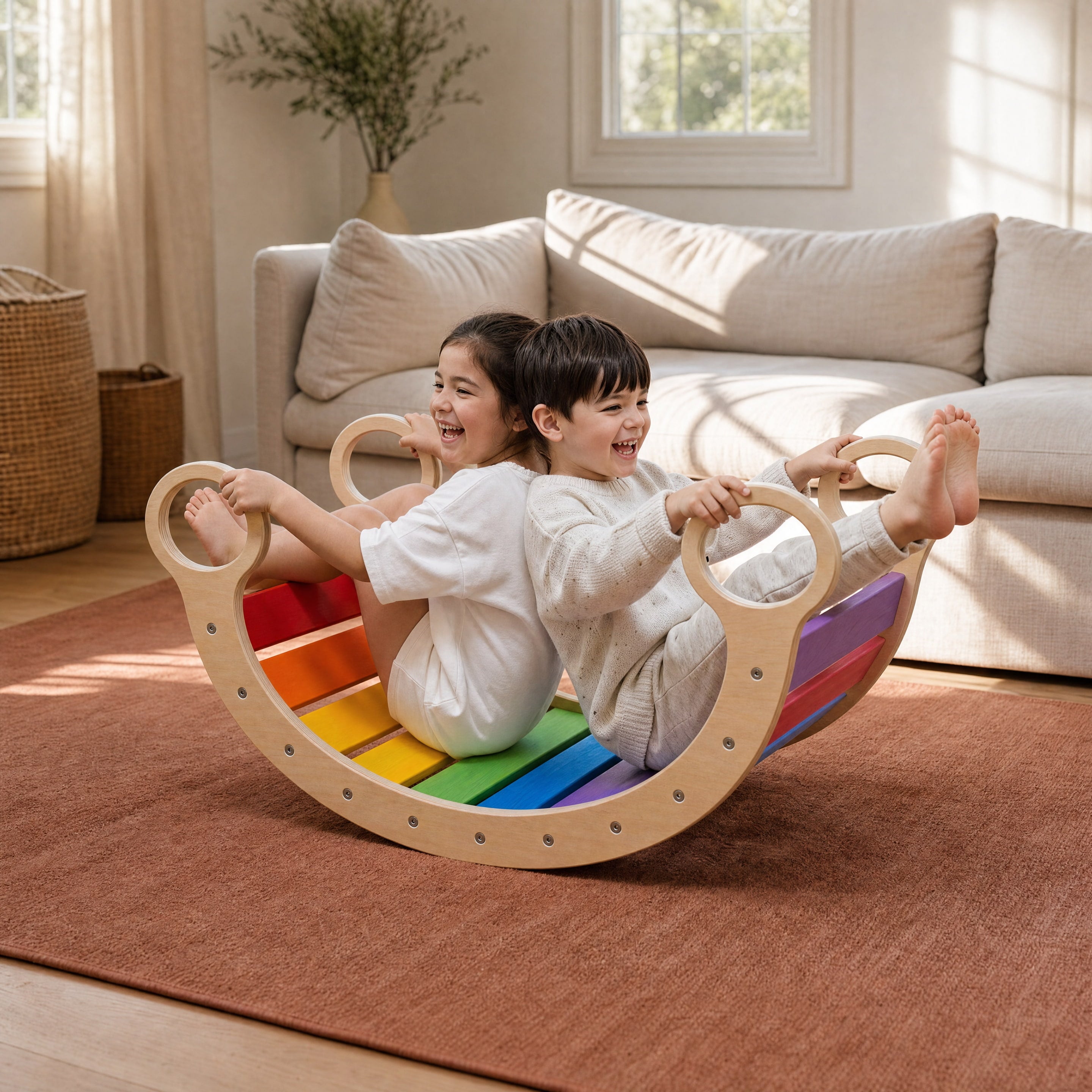 Montessori Wooden Rainbow Rocker & Climbing Arch