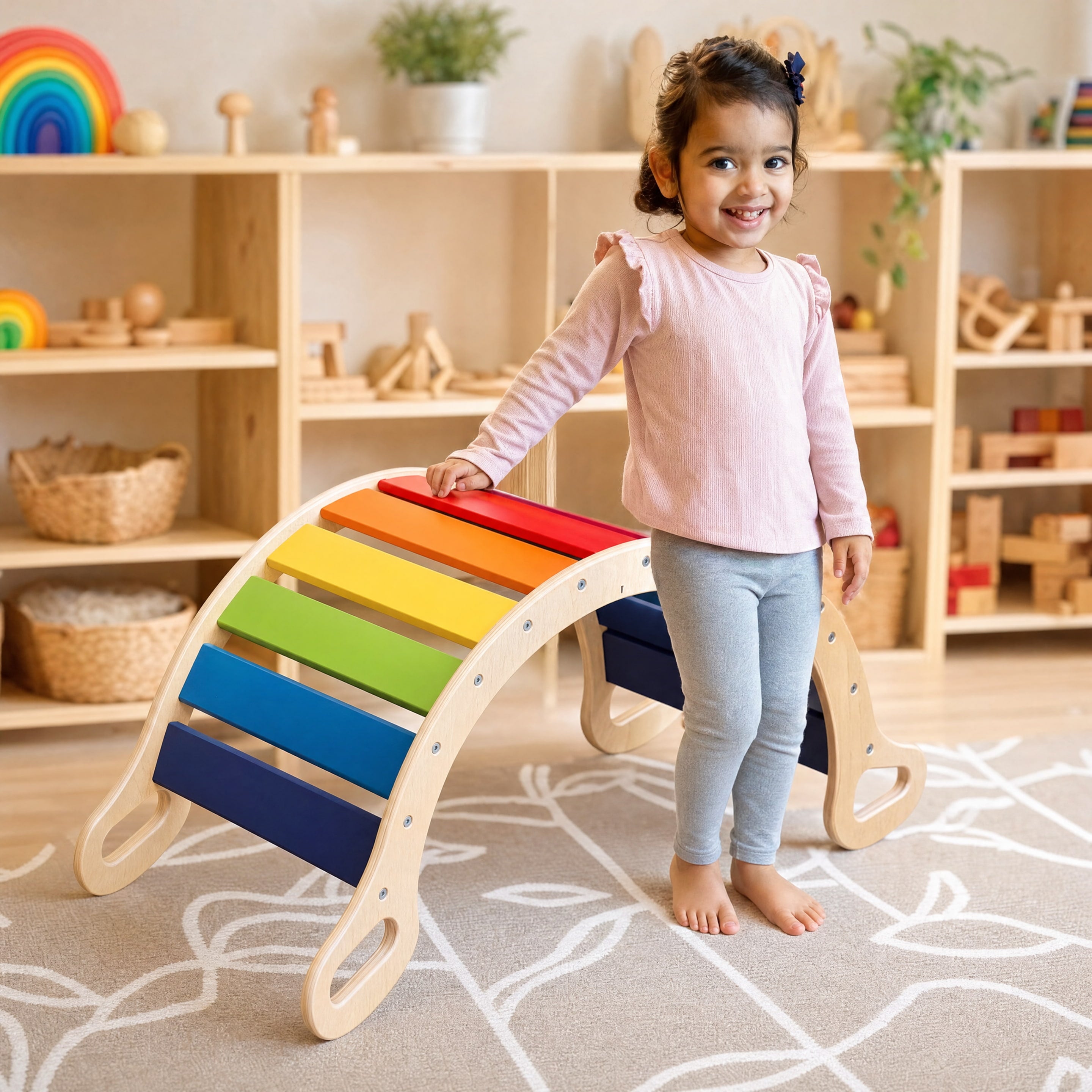 Montessori Wooden Rainbow Rocker & Climbing Arch