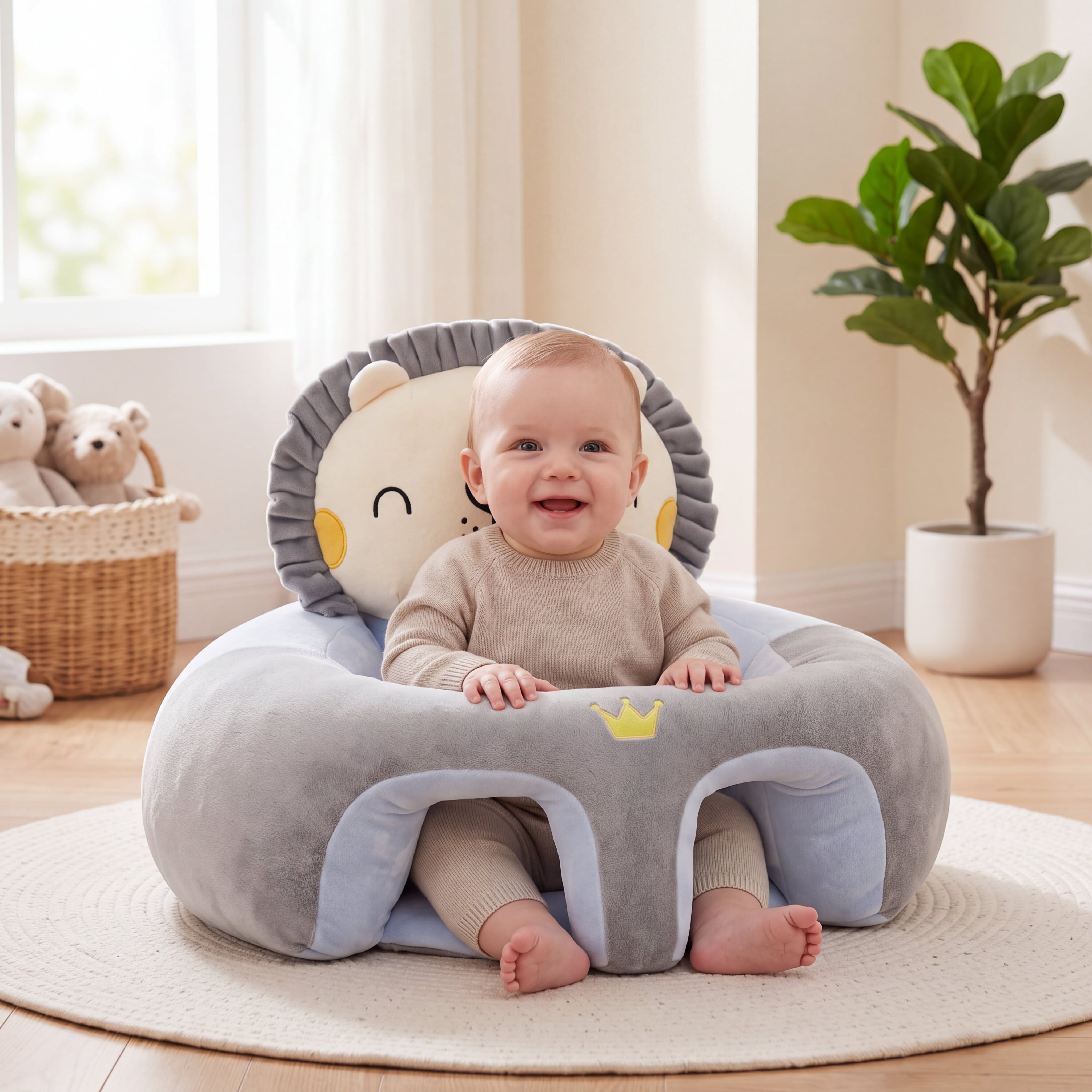 Baby Sitting Support Seat — Soft Plush Floor Seat for Learning to Sit