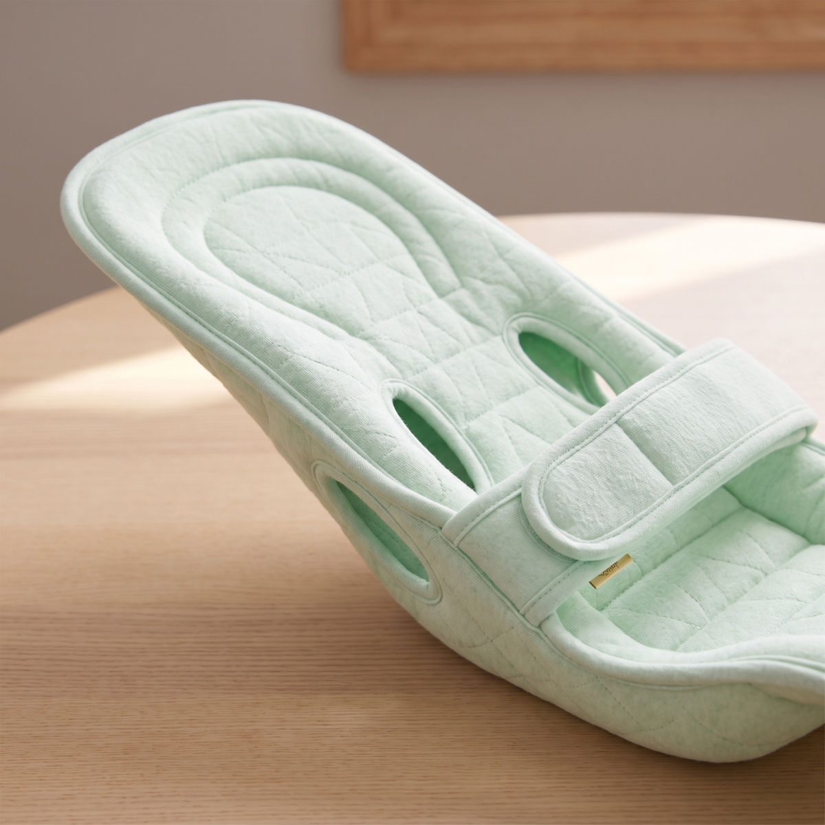 Side view of nursing pillow incline and airflow openings