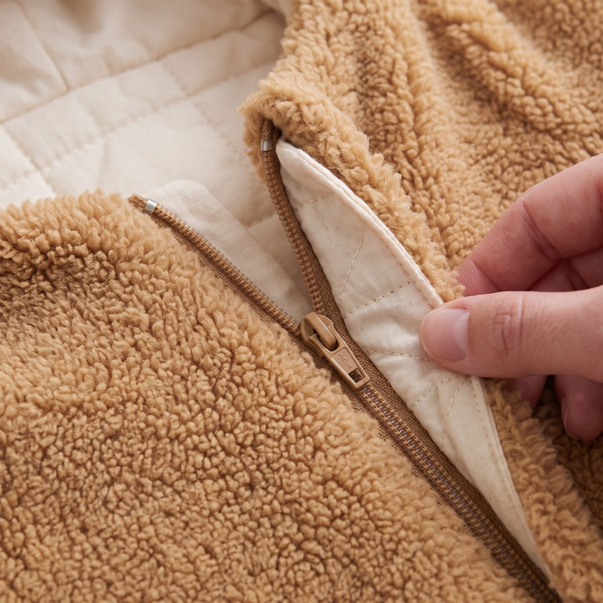 momi-07-2 sleep sack zipper and fabric guard detail