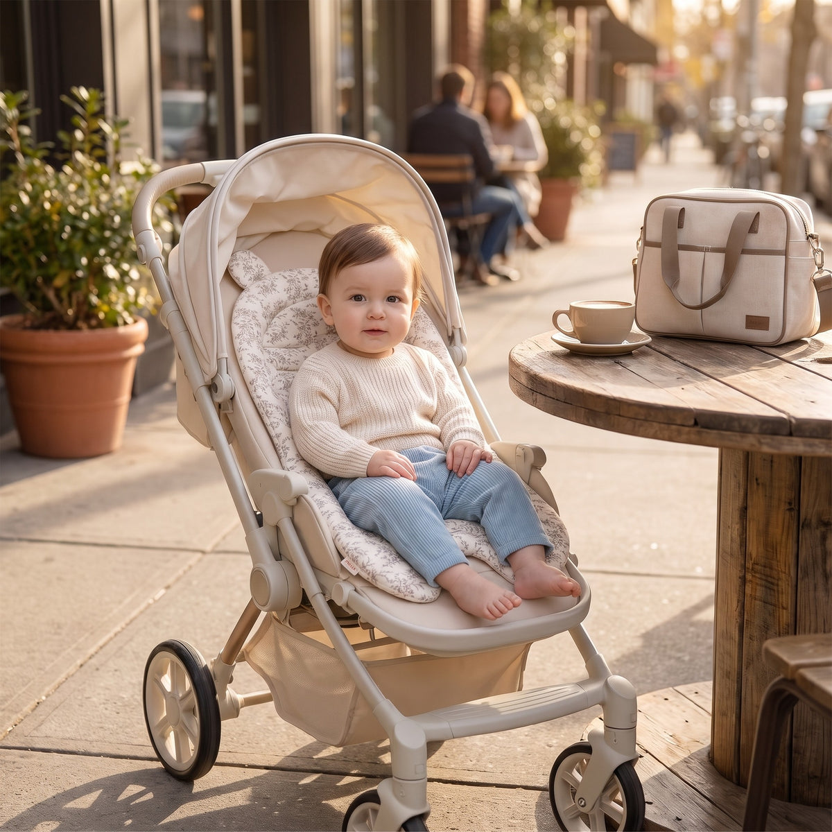 momi-11-3 seat insert fitted in stroller at cafe