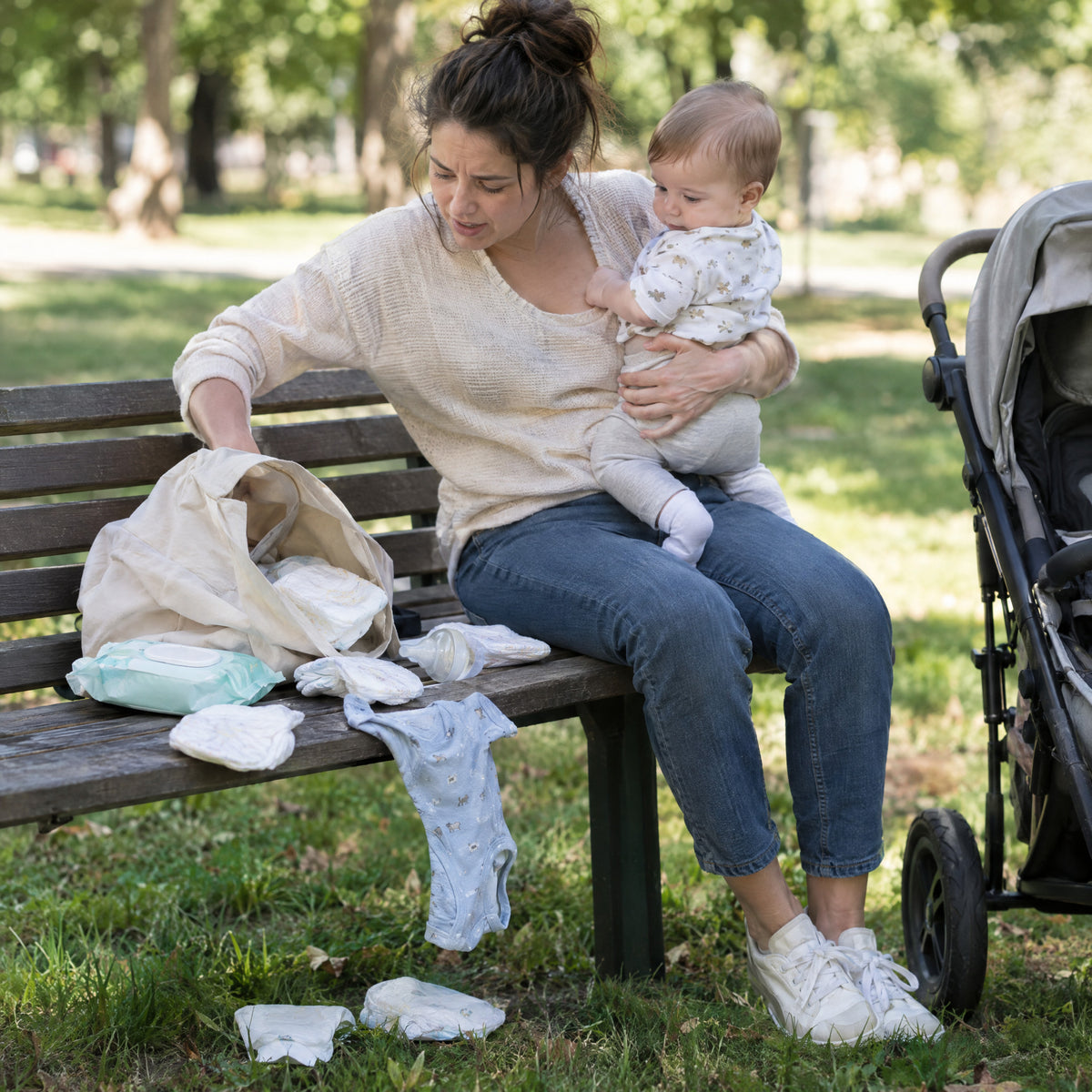 3-in-1 Baby Diaper Bag Backpack, before: Regular tote bag