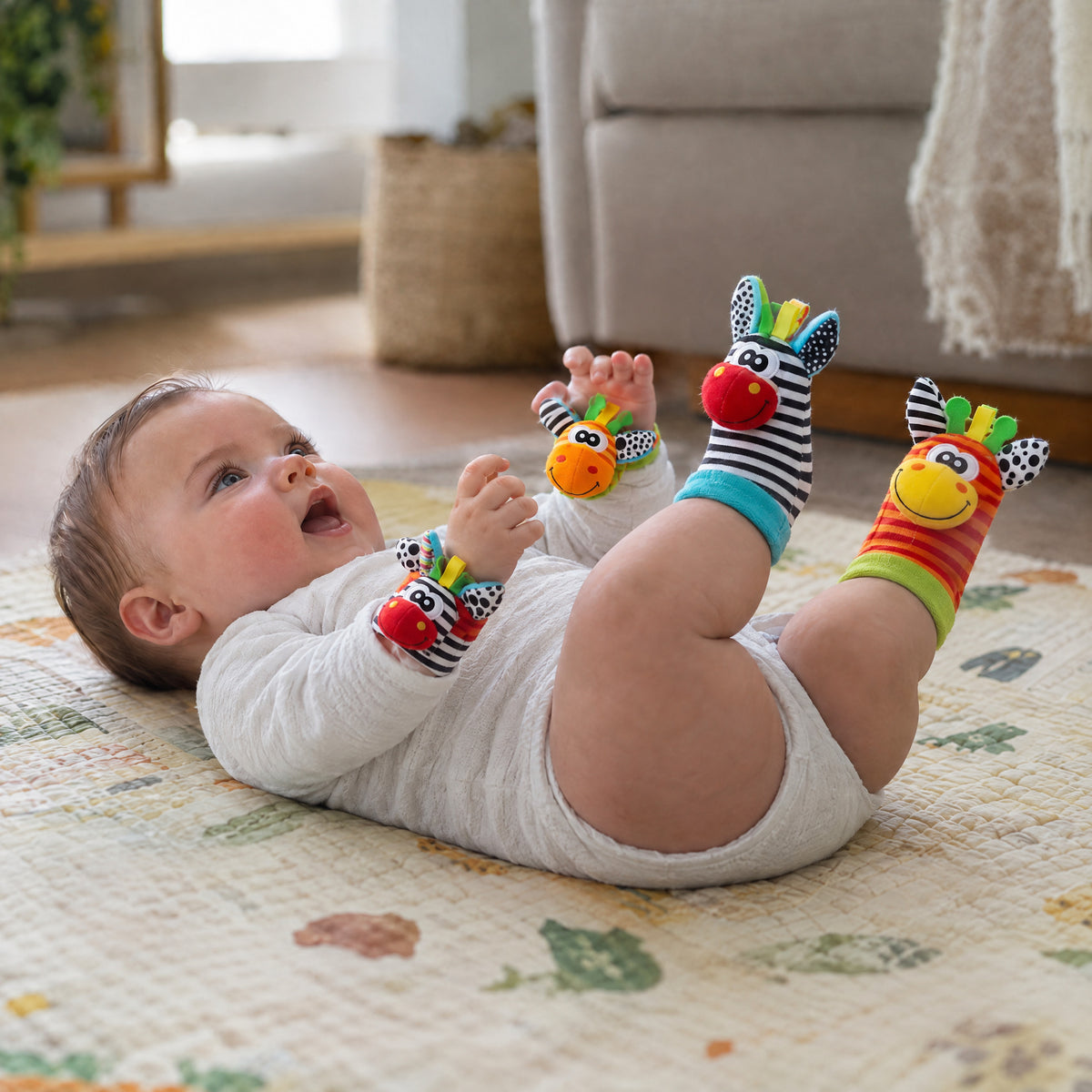 Baby Sensory Rattle Socks & Wristband Set, after: With Momi Toys rattle socks