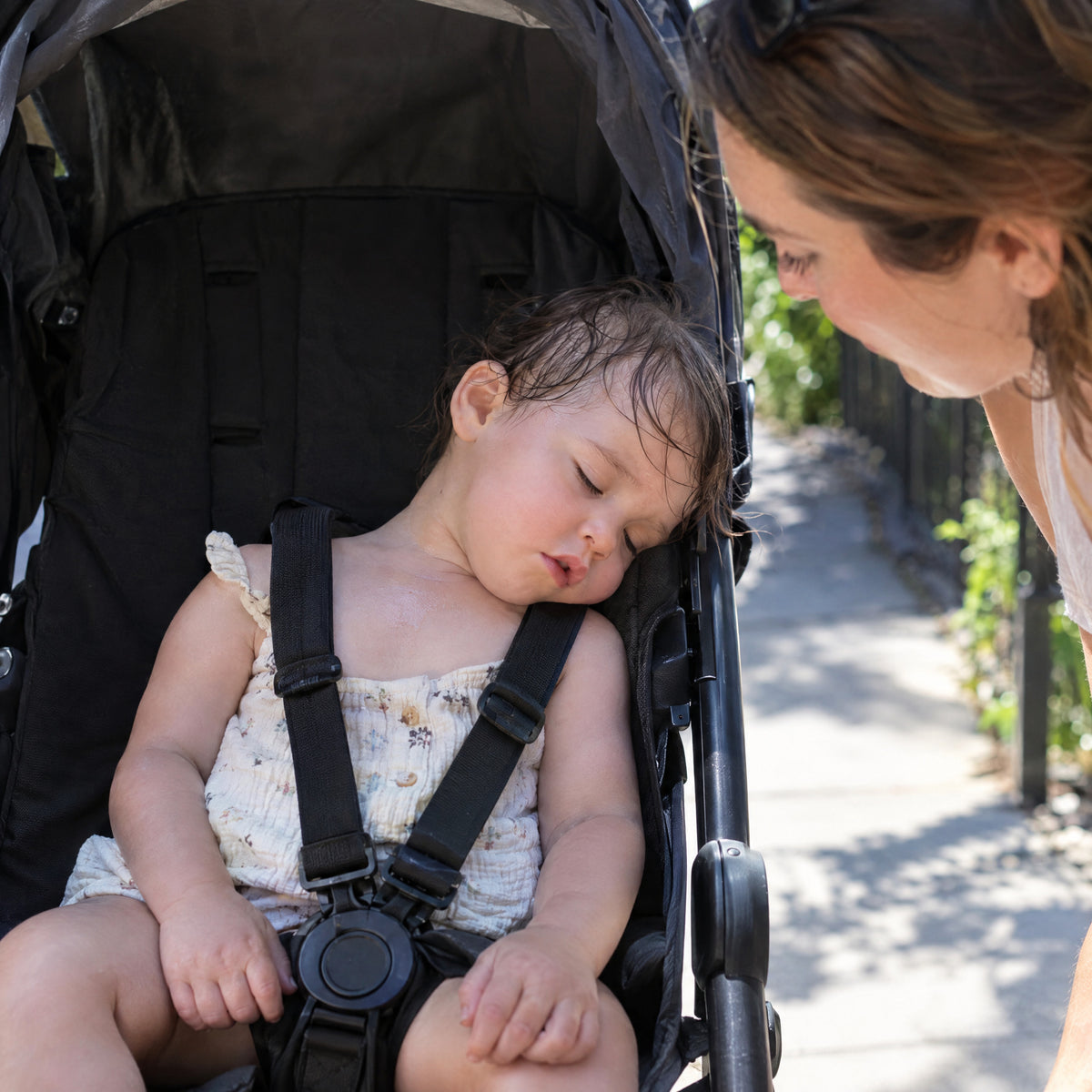 Breathable Baby Head & Neck Support Pillow for Strollers, before: Bare stroller seat