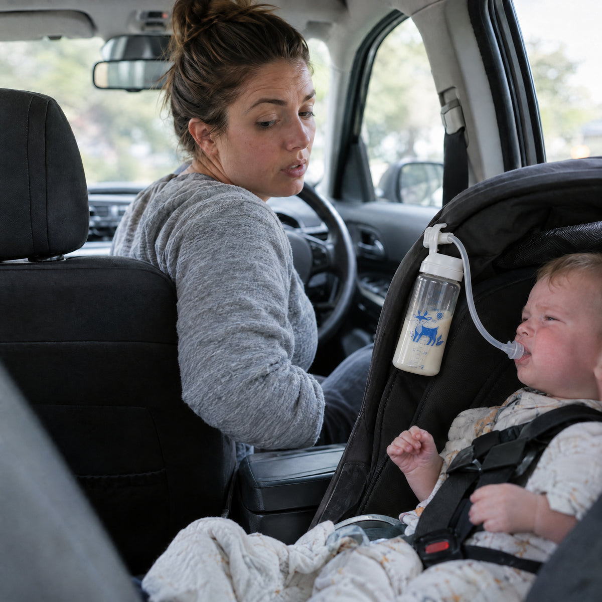 Hands Free Baby Bottle, after: With Momi Toys hands-free bottle