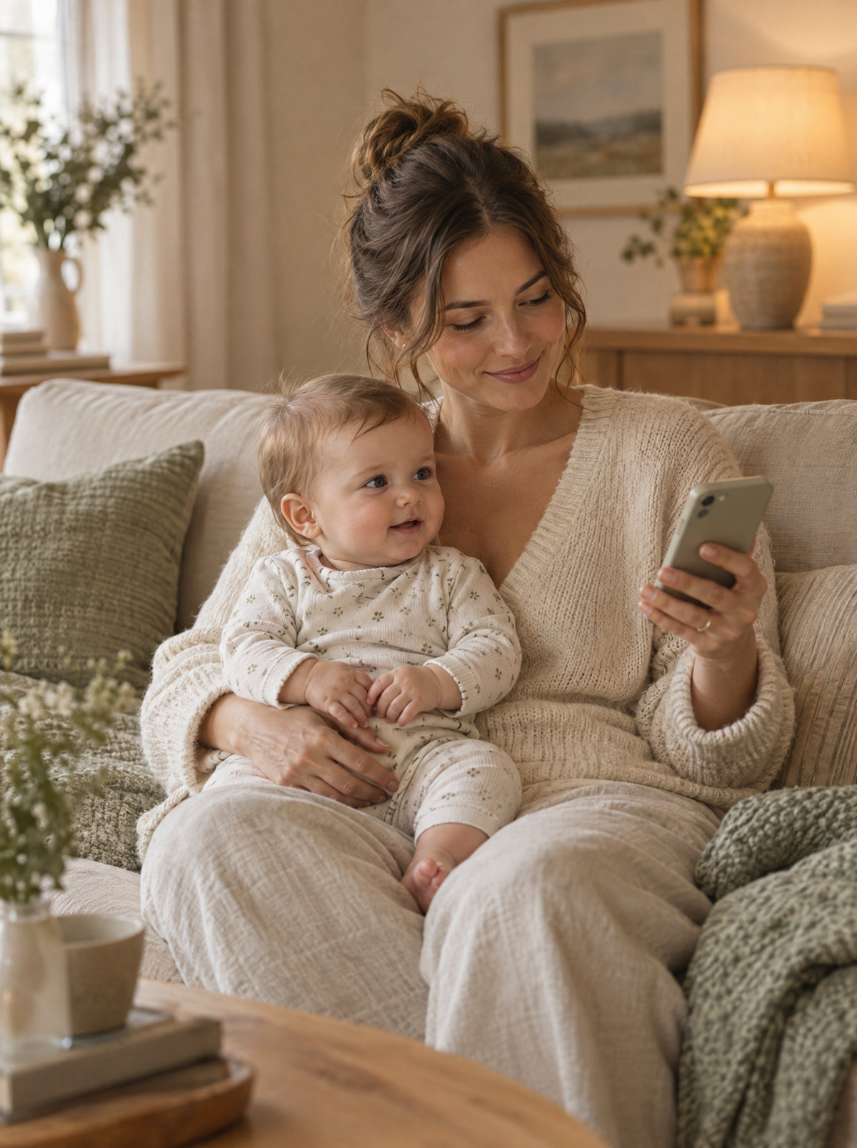 Mom with her baby on her lap ordering on her phone