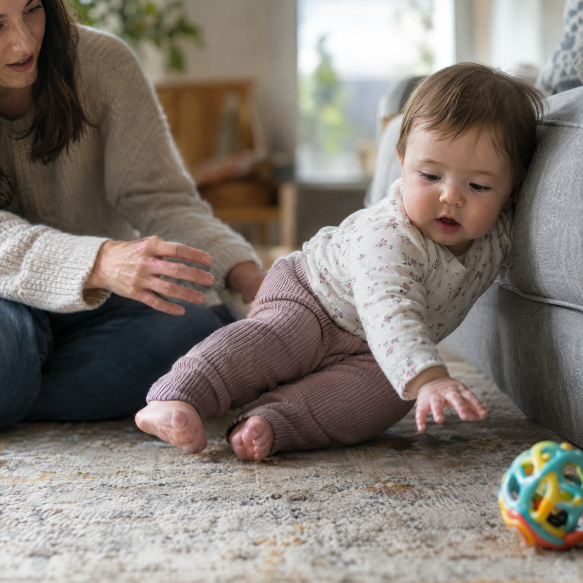 Inflatable Baby Floor Seat, before: Propped on the sofa