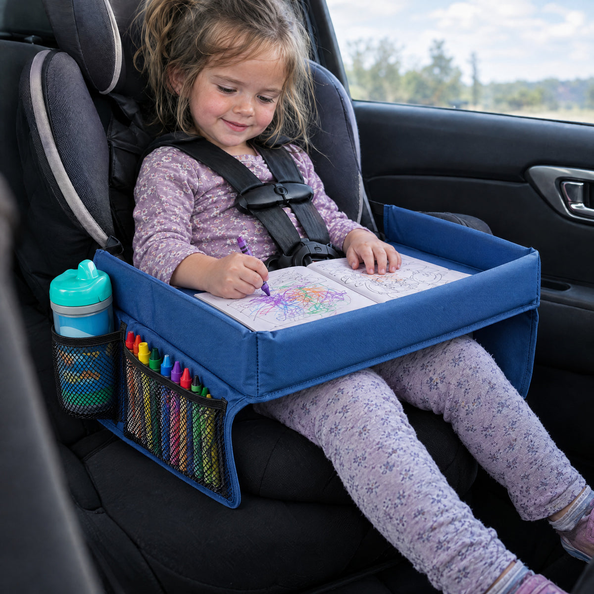 Kids Travel Tray for Car Seat, after: With Momi Toys travel tray