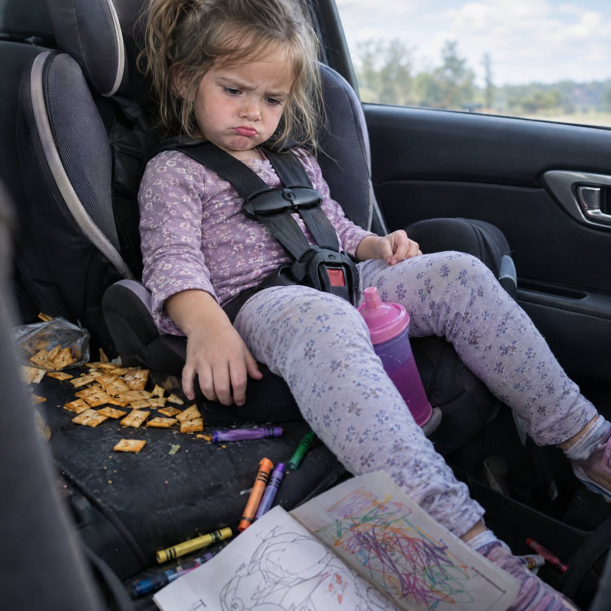 Kids Travel Tray for Car Seat, before: Loose on the lap