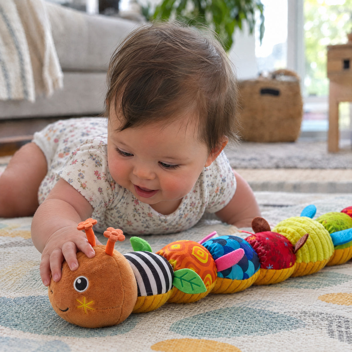 Musical Caterpillar Plush, after: With Momi Toys caterpillar
