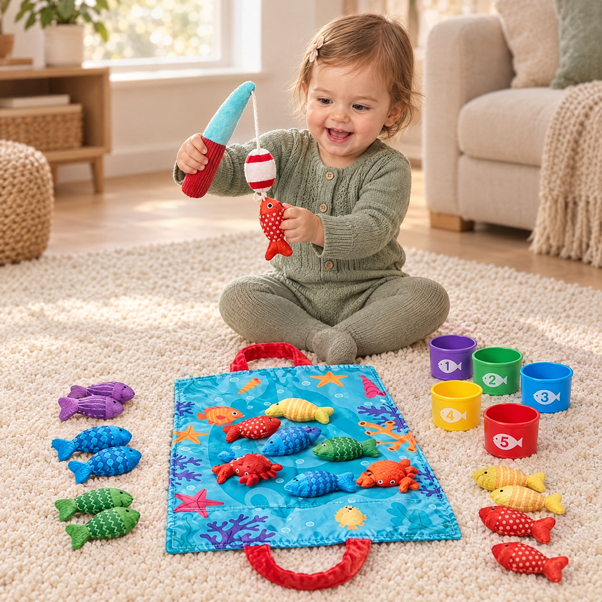Child playing with the Momi Toys little fisherman fishing set lifestyle photo