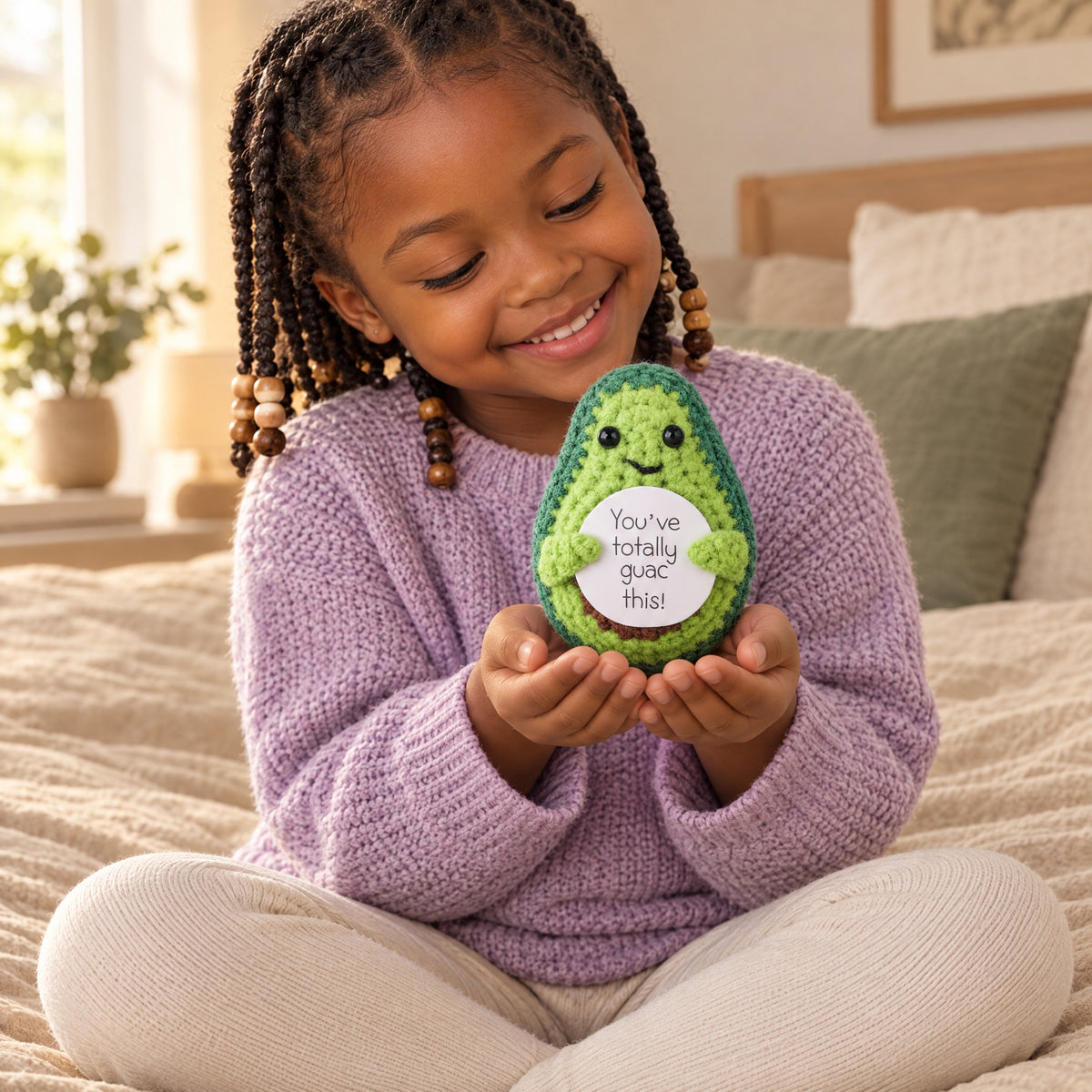 Child playing with the Momi Toys snuggly pals avocado lifestyle photo