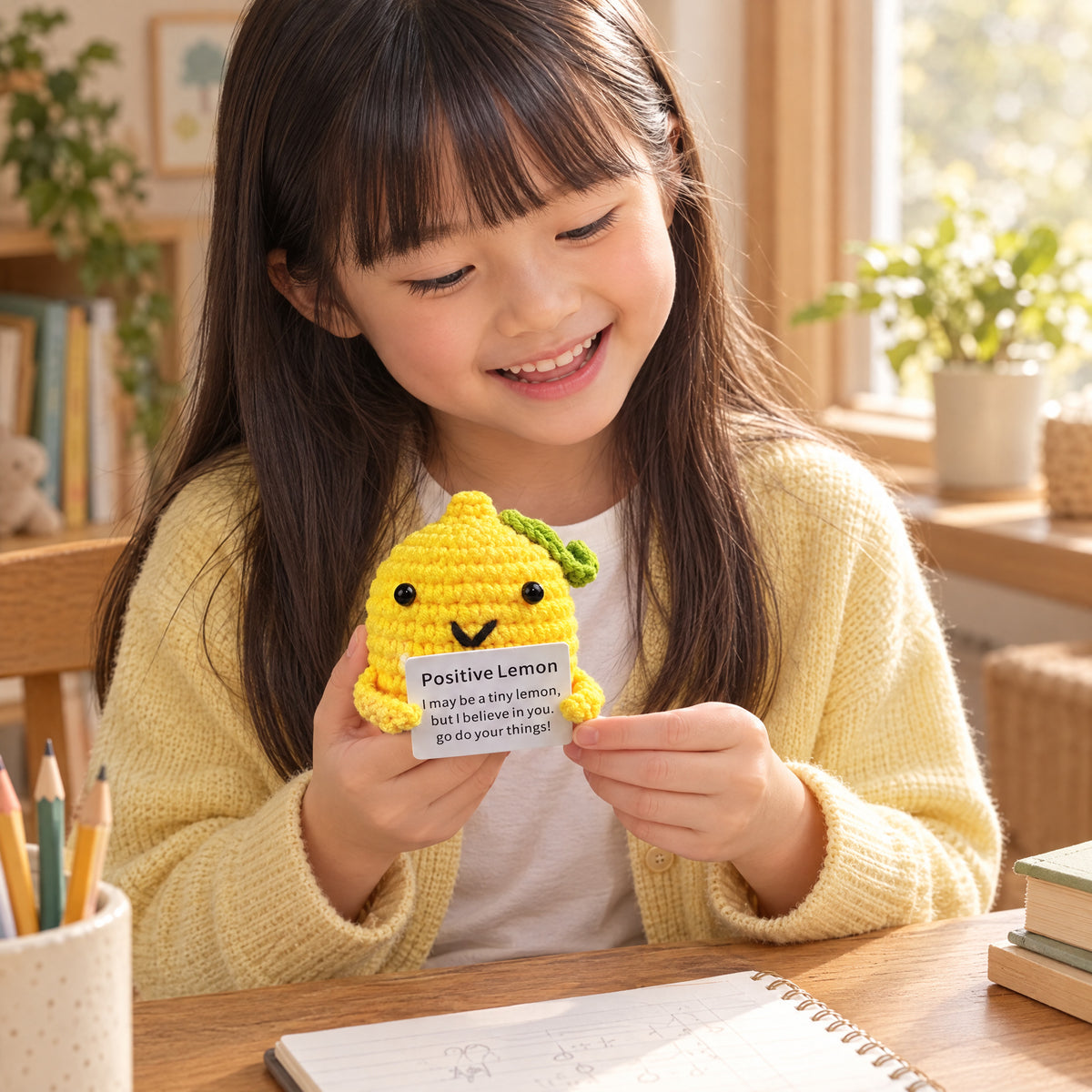 Child playing with the Momi Toys snuggly pals lemon lifestyle photo
