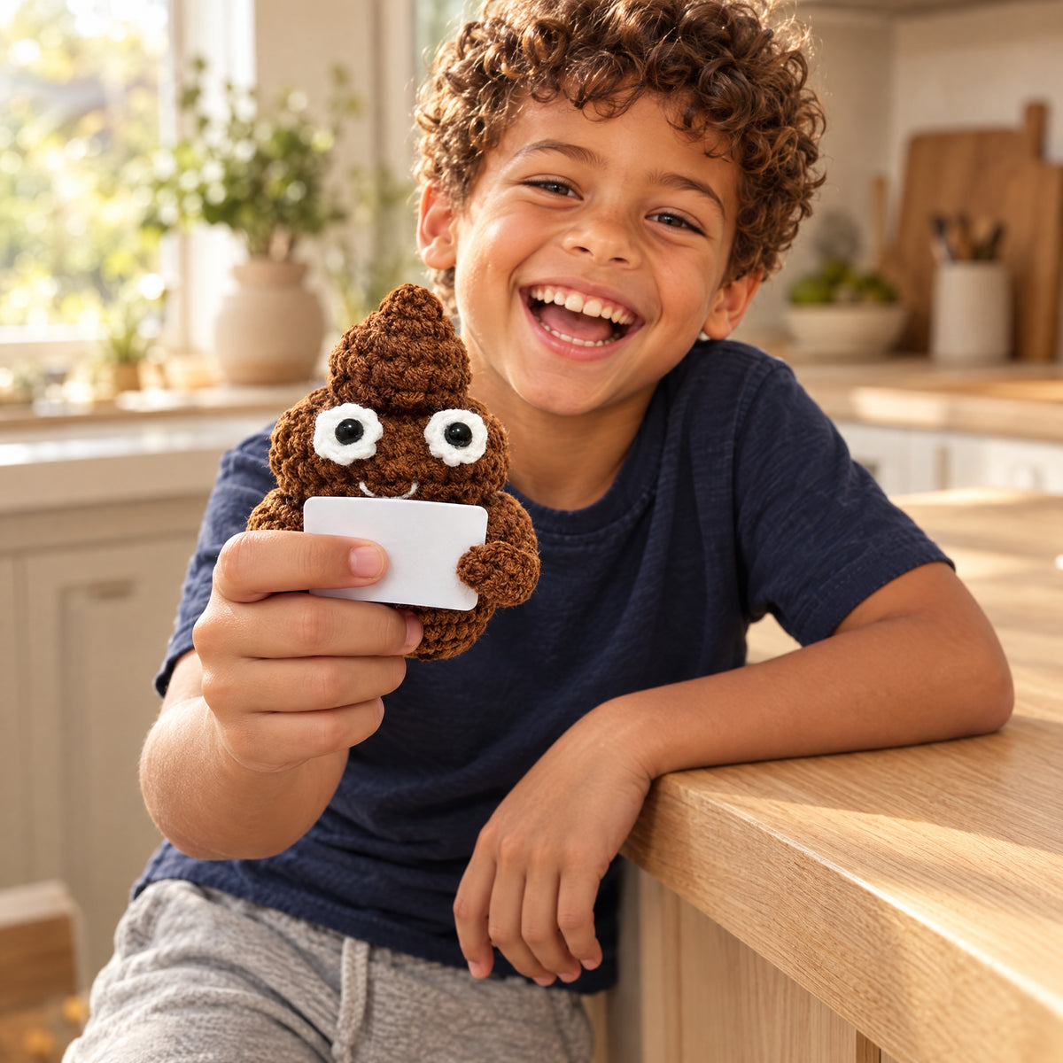 Child playing with the Momi Toys snuggly pals poo lifestyle photo