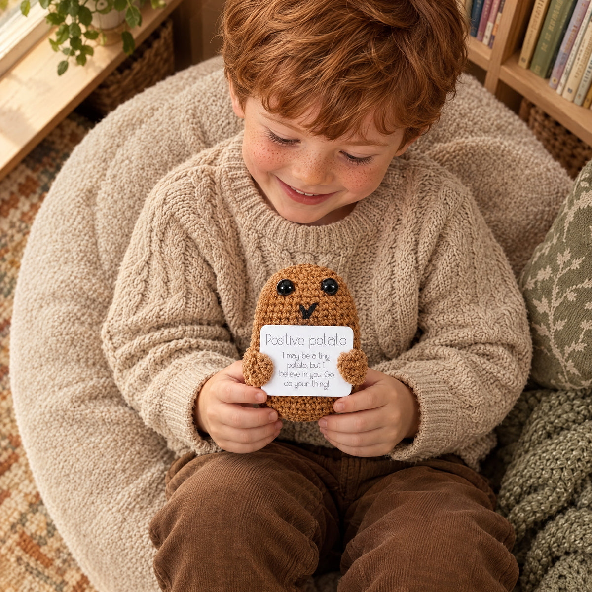 Child playing with the Momi Toys snuggly pals potato lifestyle photo
