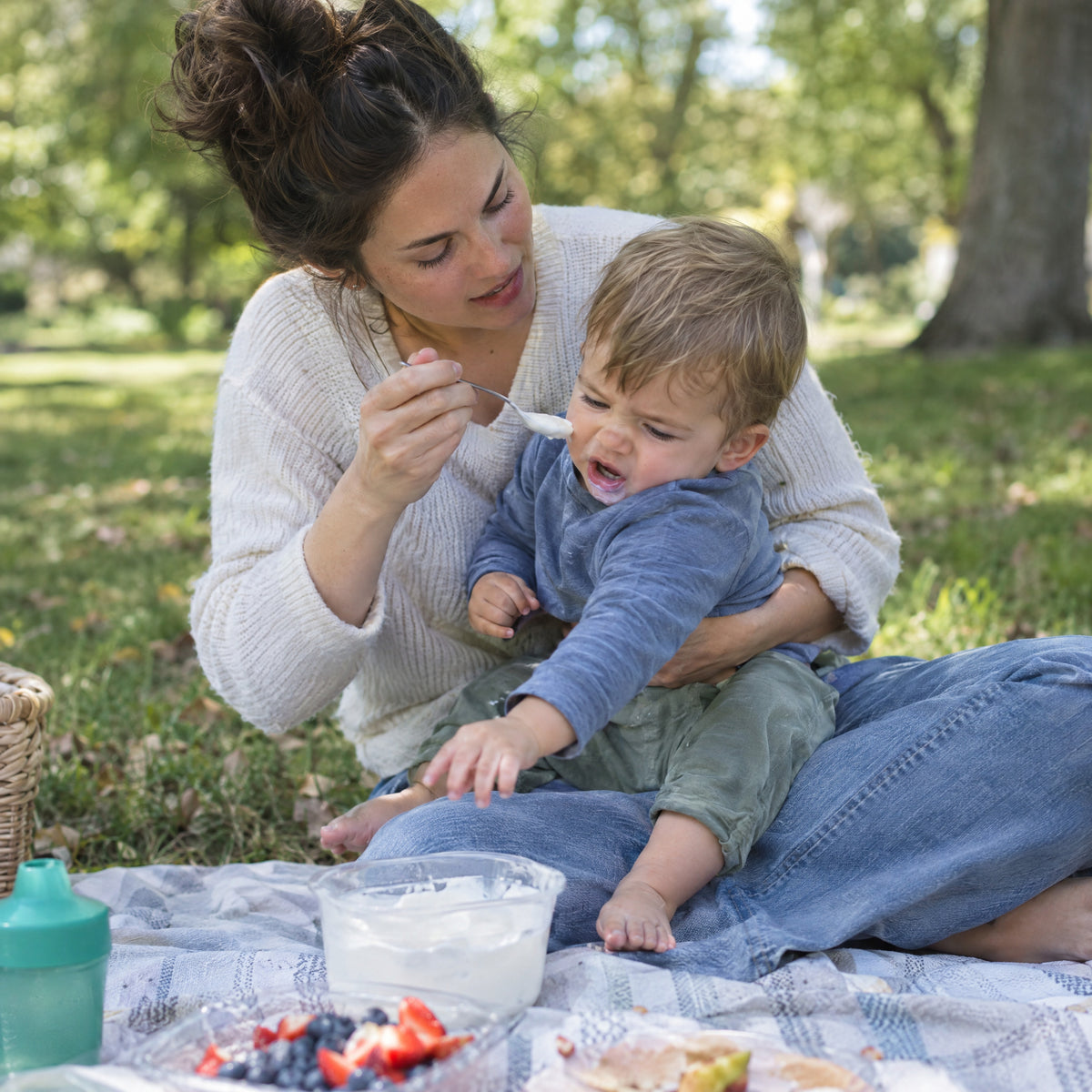 Travel Booster Seat, before: Eating on a lap