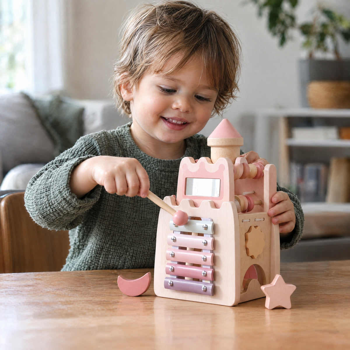 Wooden Activity Cube, after: With Momi Toys activity cube
