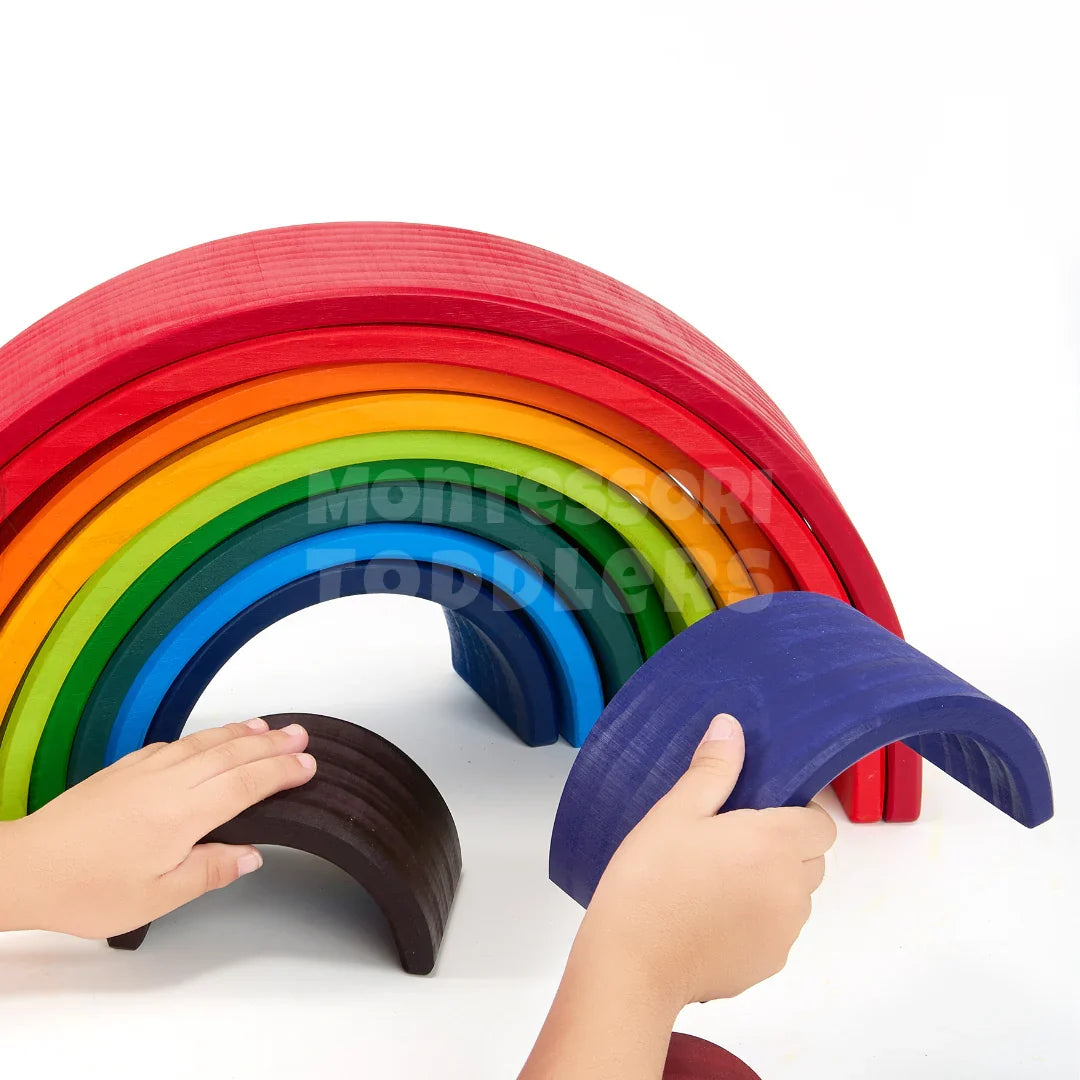 Momi Toys Large Wooden Rainbow Stacking Toy