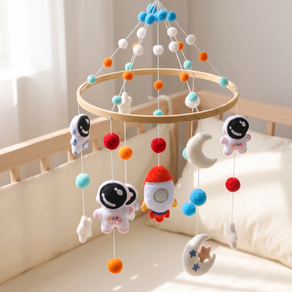 Momi Toys Wooden Crib Mobile, Felt Animal Baby Nursery Mobile