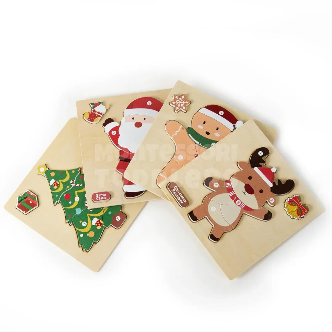 Momi Toys Wooden Christmas Puzzle Set