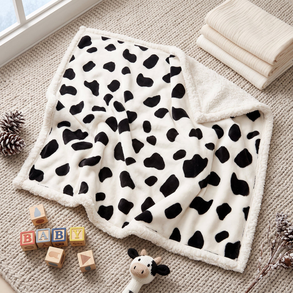 Momi Toys Flannel Baby Blanket, Sherpa Fleece Stroller Blanket