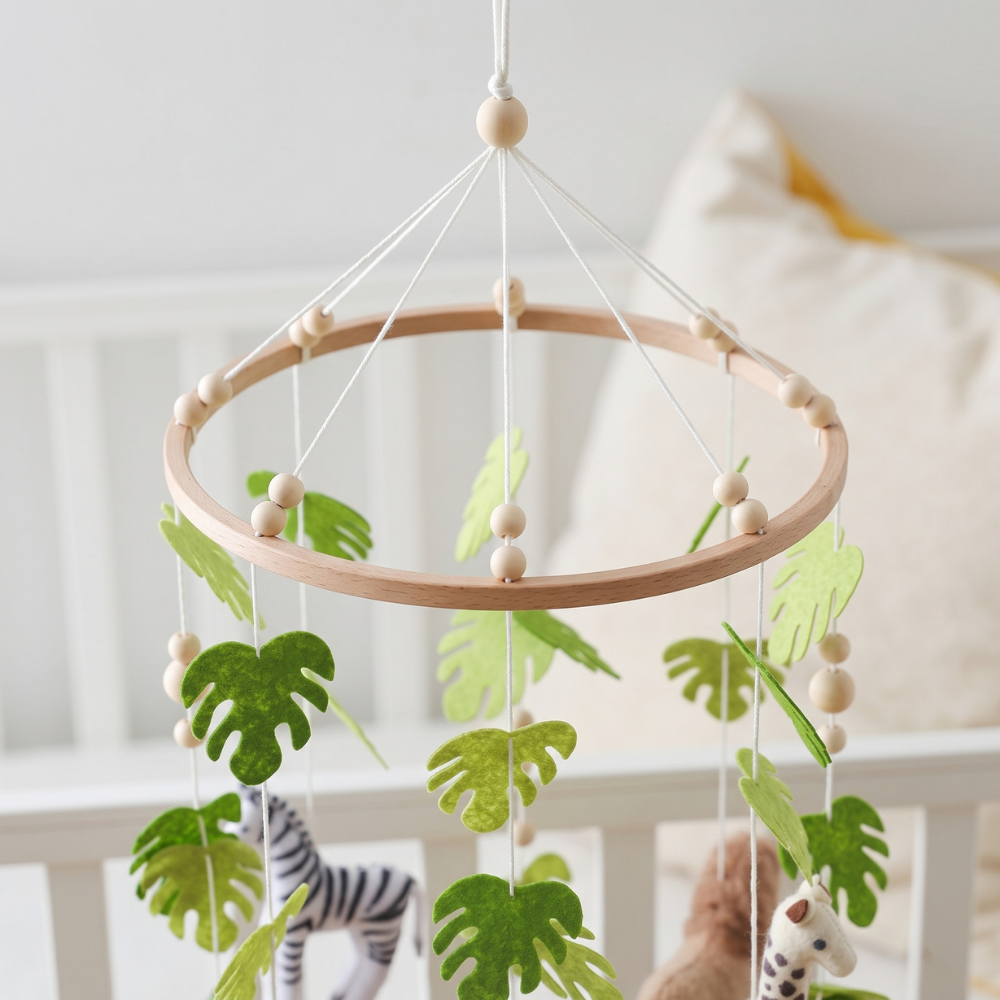 Momi Toys Wooden Crib Mobile, Felt Animal Baby Nursery Mobile
