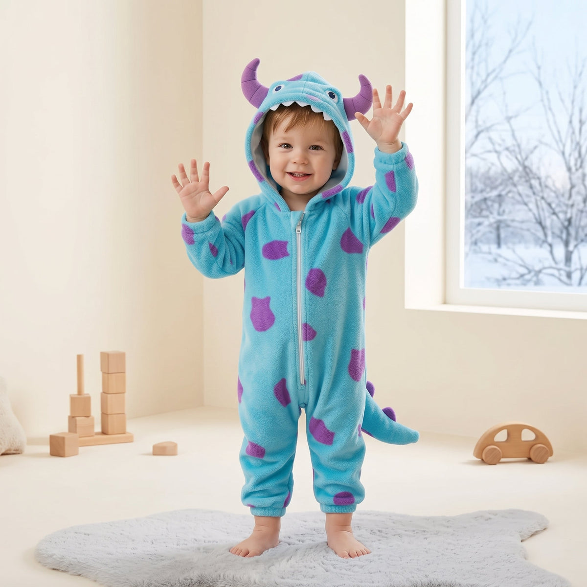 Momi Toys Plush Monster Baby Costume, Hooded Fleece Romper