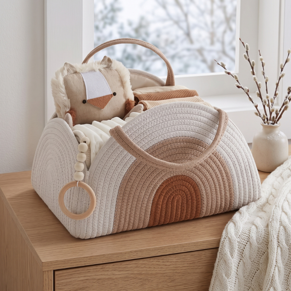 Momi Toys Woven Diaper Caddy, Rope Nursery Storage Basket