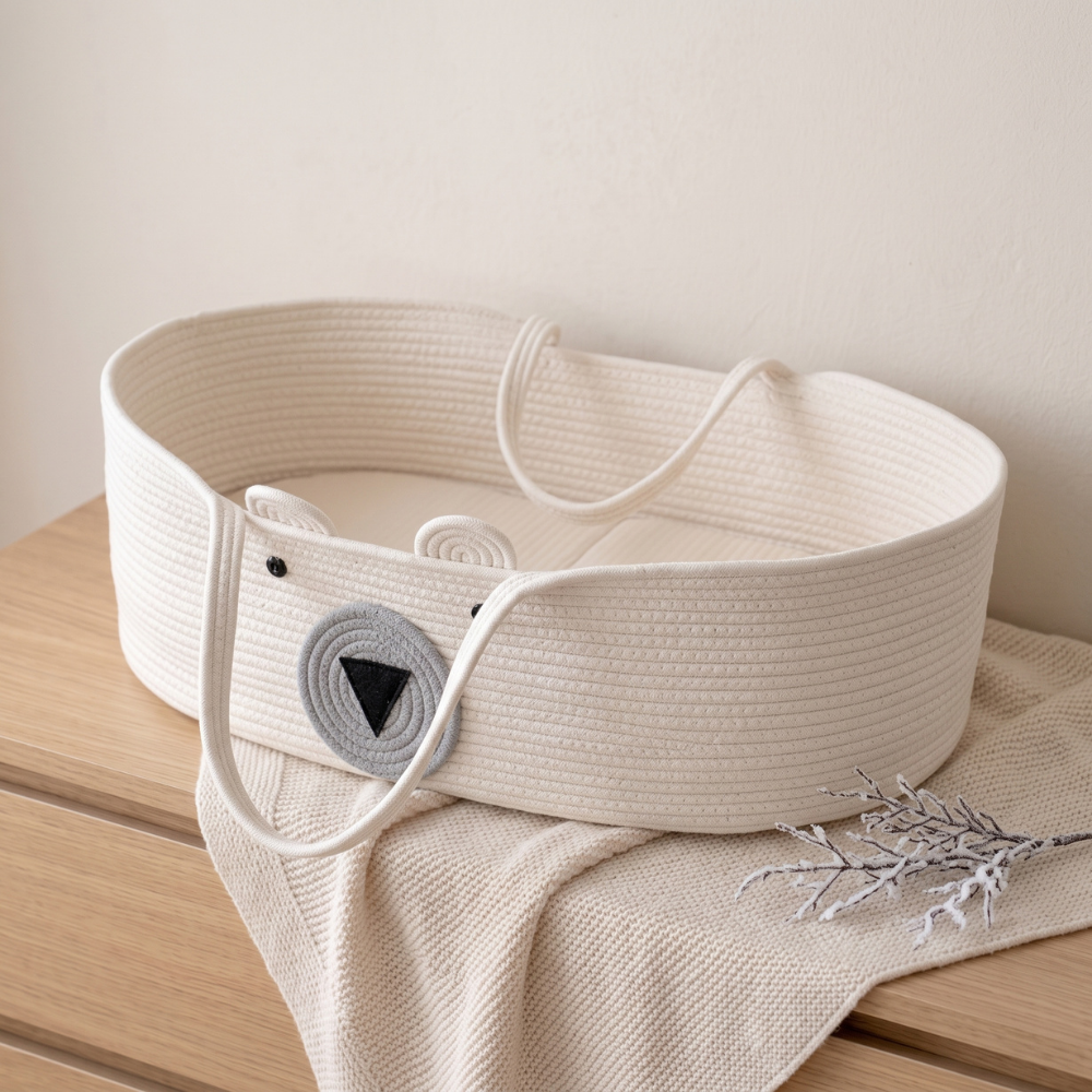 Momi Toys Woven Moses Basket, Cotton Rope Baby Basket