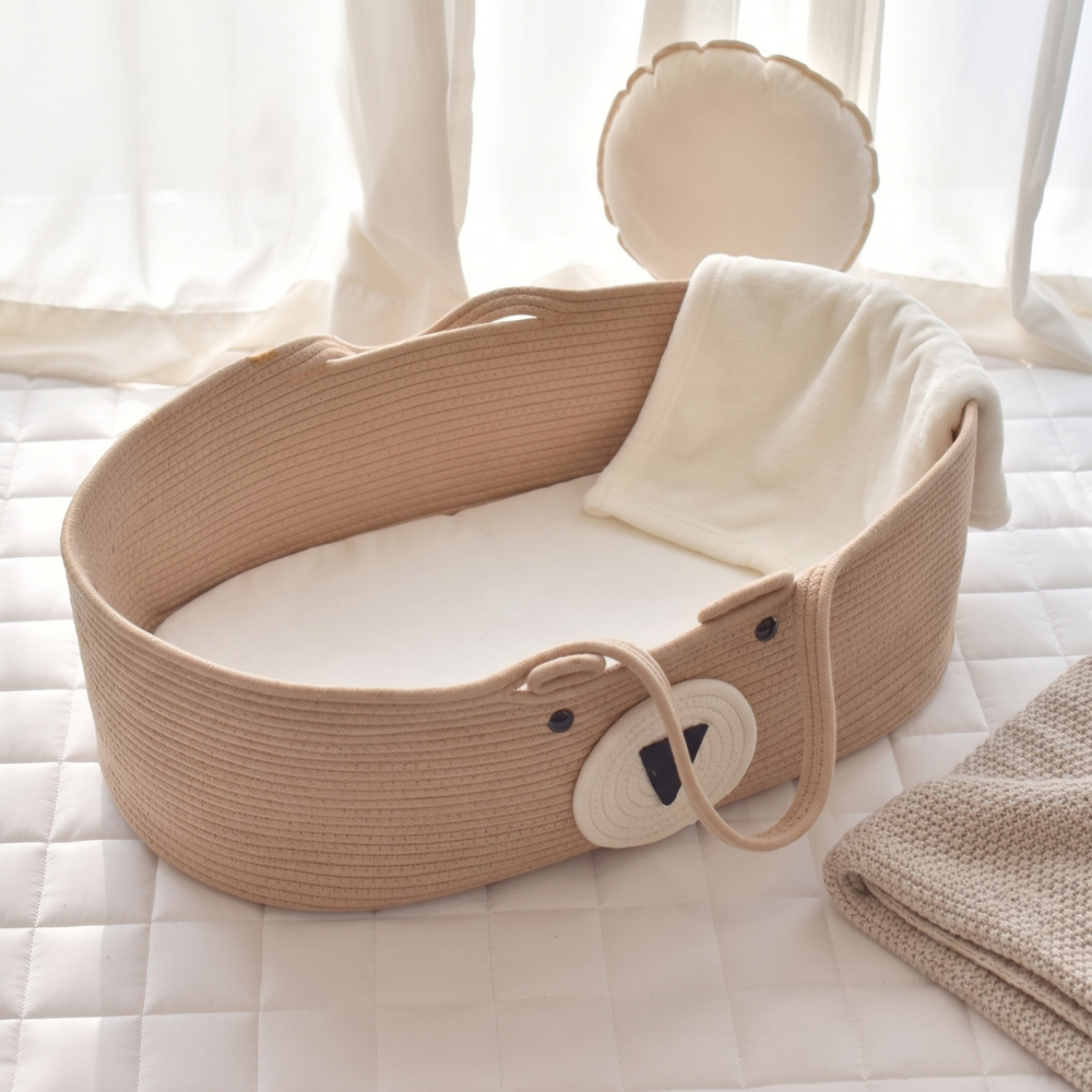 Momi Toys Woven Moses Basket, Cotton Rope Baby Basket