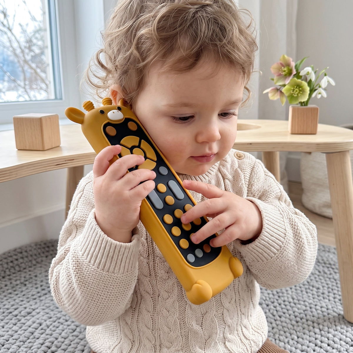 Momi Toys Baby Phone Toy with Silicone Teether Cover, Lights & Music
