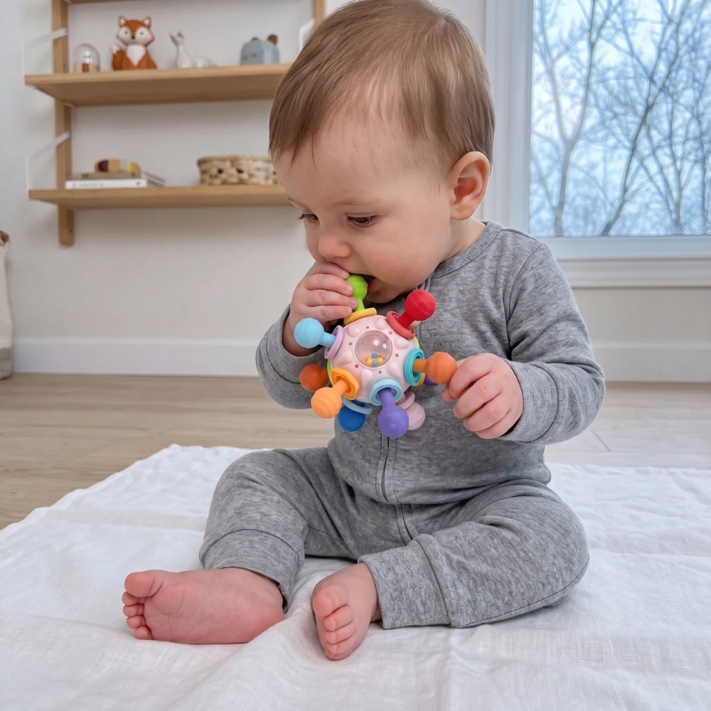 Momi Toys Montessori Sensory Teether, Silicone Baby Teething Toy