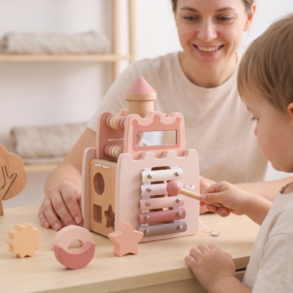 Momi Toys Wooden Activity Cube, Montessori Shape Sorter Toy