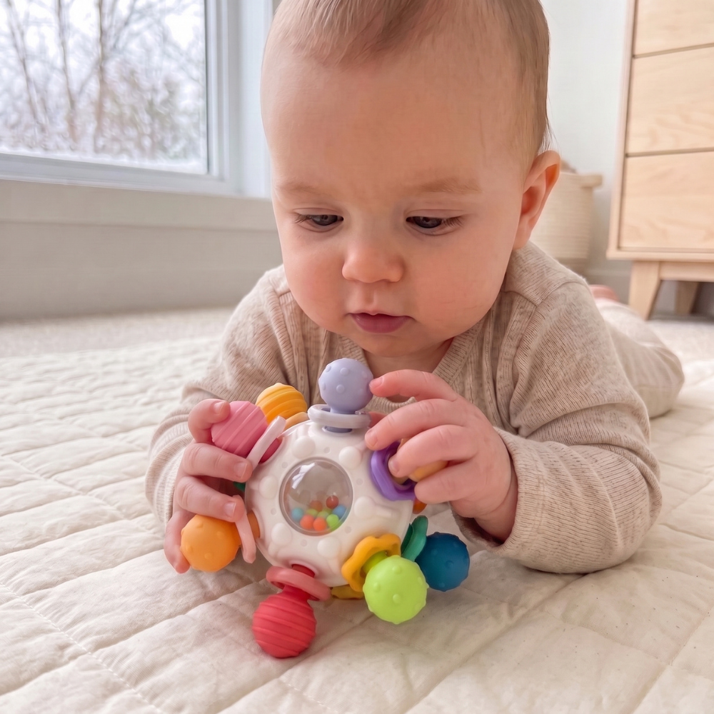 Momi Toys Montessori Sensory Teether, Silicone Baby Teething Toy