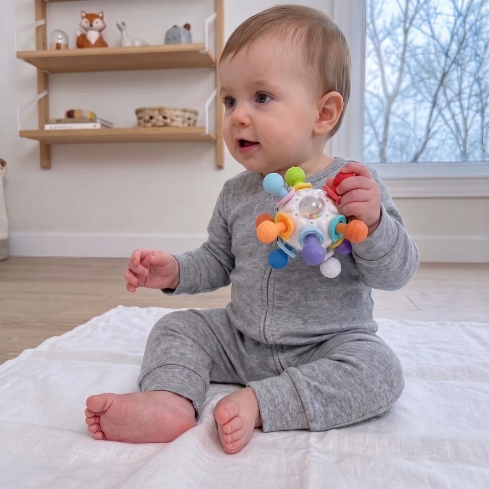 Momi Toys Montessori Sensory Teether, Silicone Baby Teething Toy