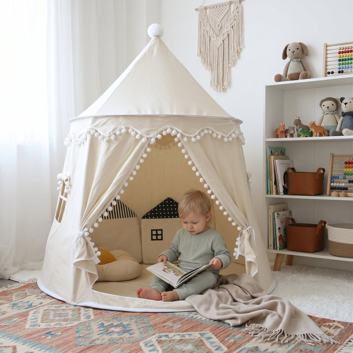 Momi Toys Canvas Play Tent, Kids Teepee Tent Playhouse