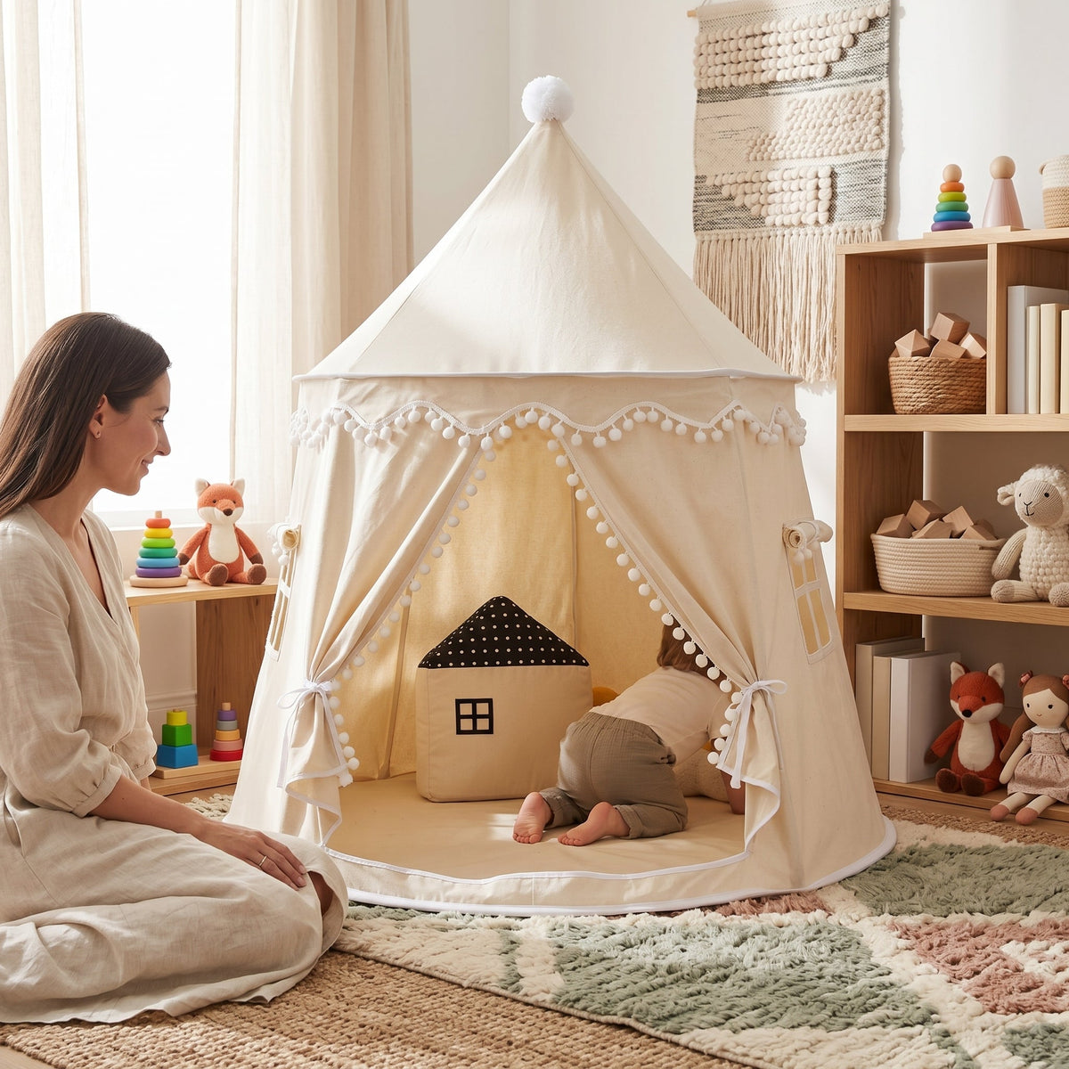 Momi Toys Canvas Play Tent, Kids Teepee Tent Playhouse