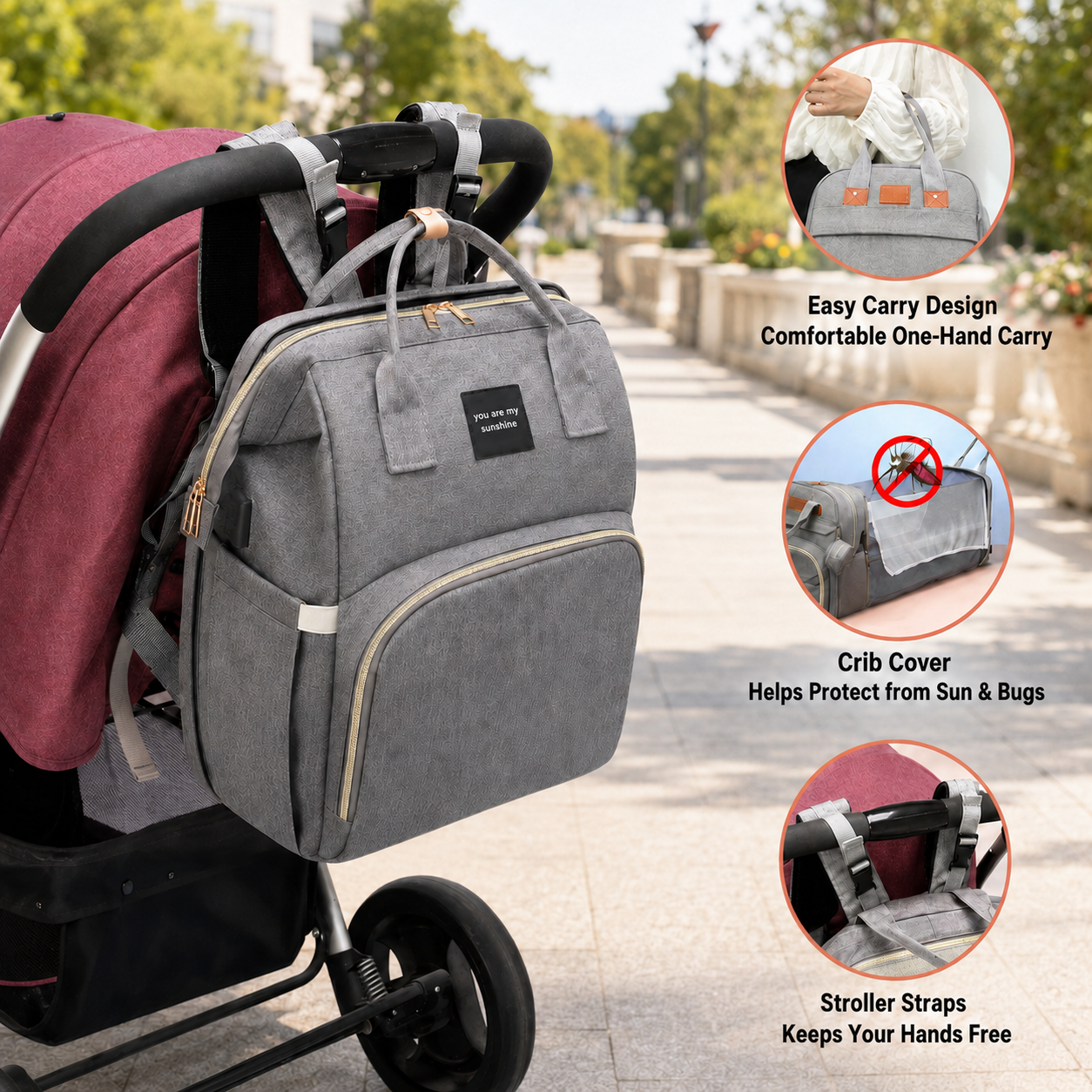 3-in-1 Diaper Bag Backpack with Foldable Baby Crib