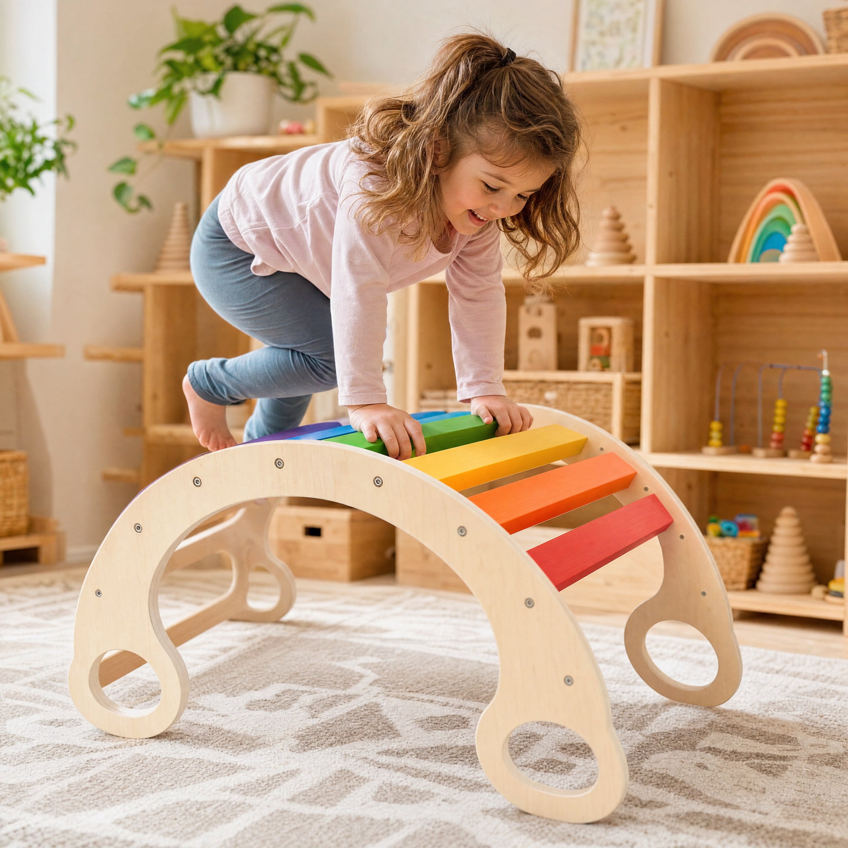 Montessori Wooden Rainbow Rocker & Climbing Arch