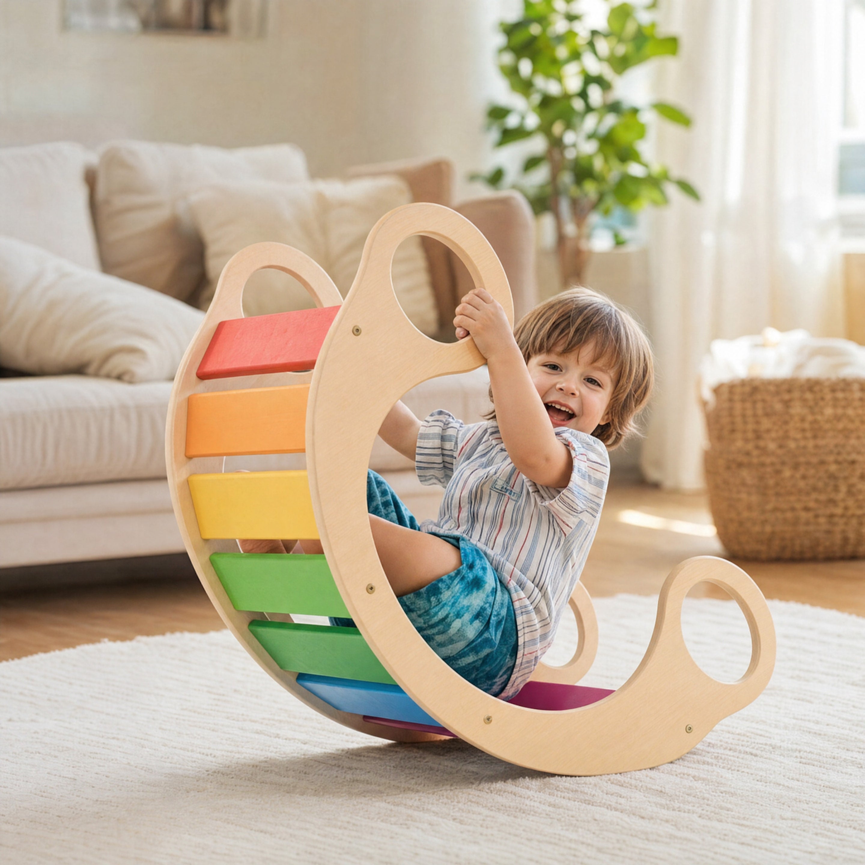Montessori Wooden Rainbow Rocker & Climbing Arch