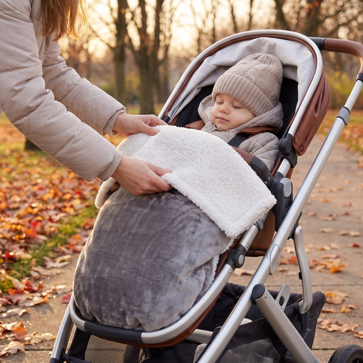 momi-08-1 blanket tucked over baby in stroller