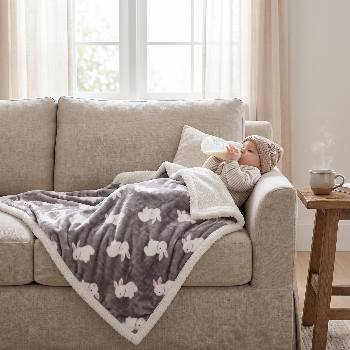 momi-08-3 baby blanket over lap on sofa