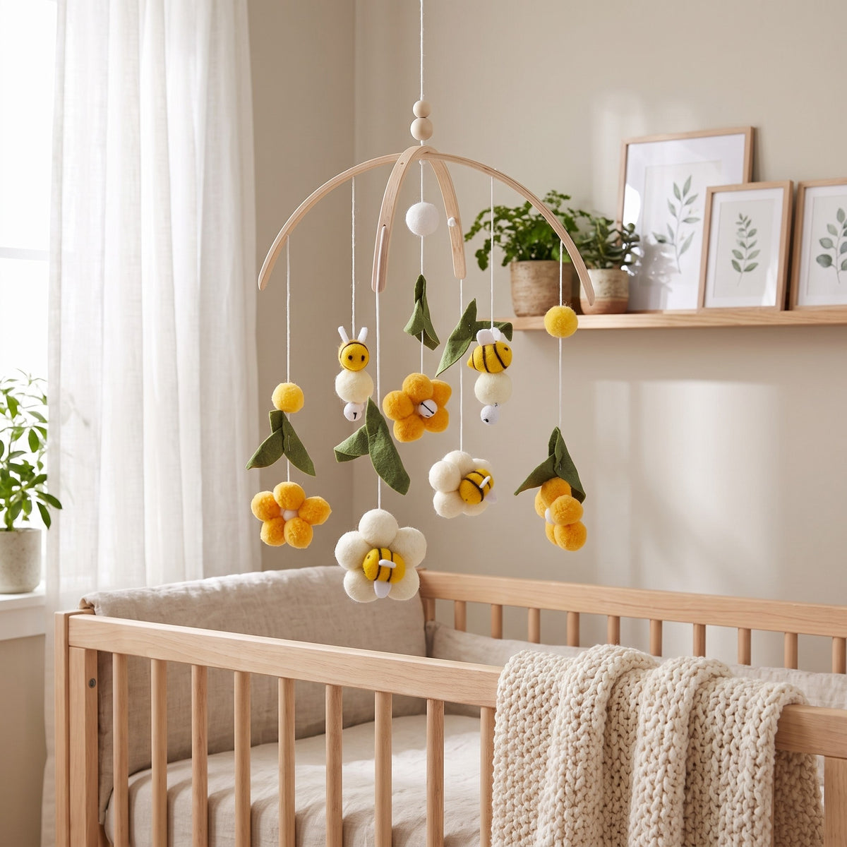 momi-12-3 crib mobile hanging in nursery