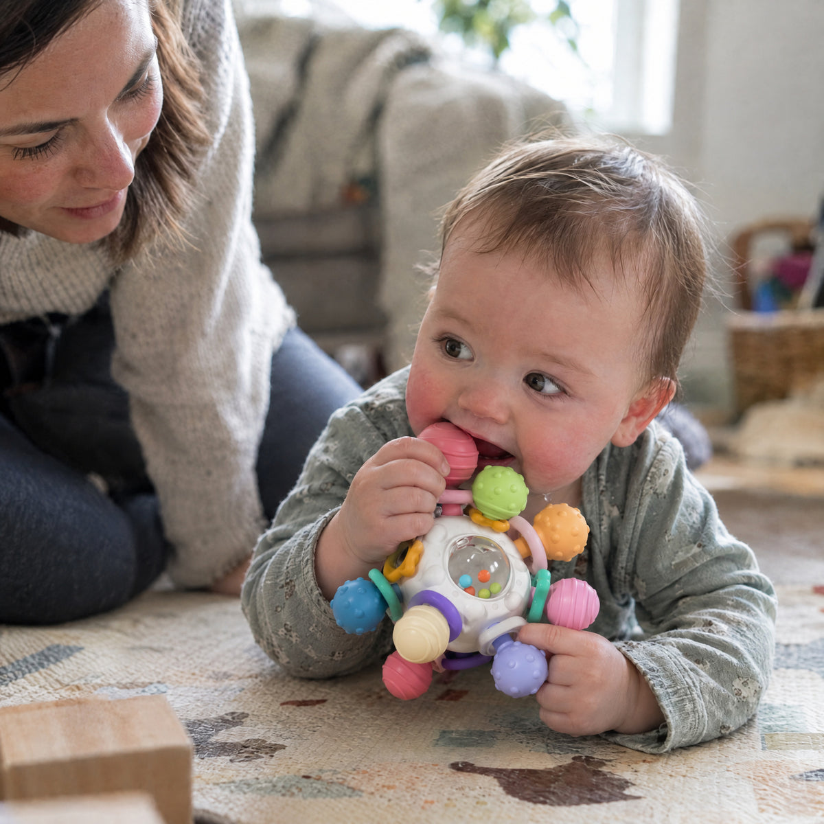 Montessori Sensory Teether, after: With Momi Toys teether